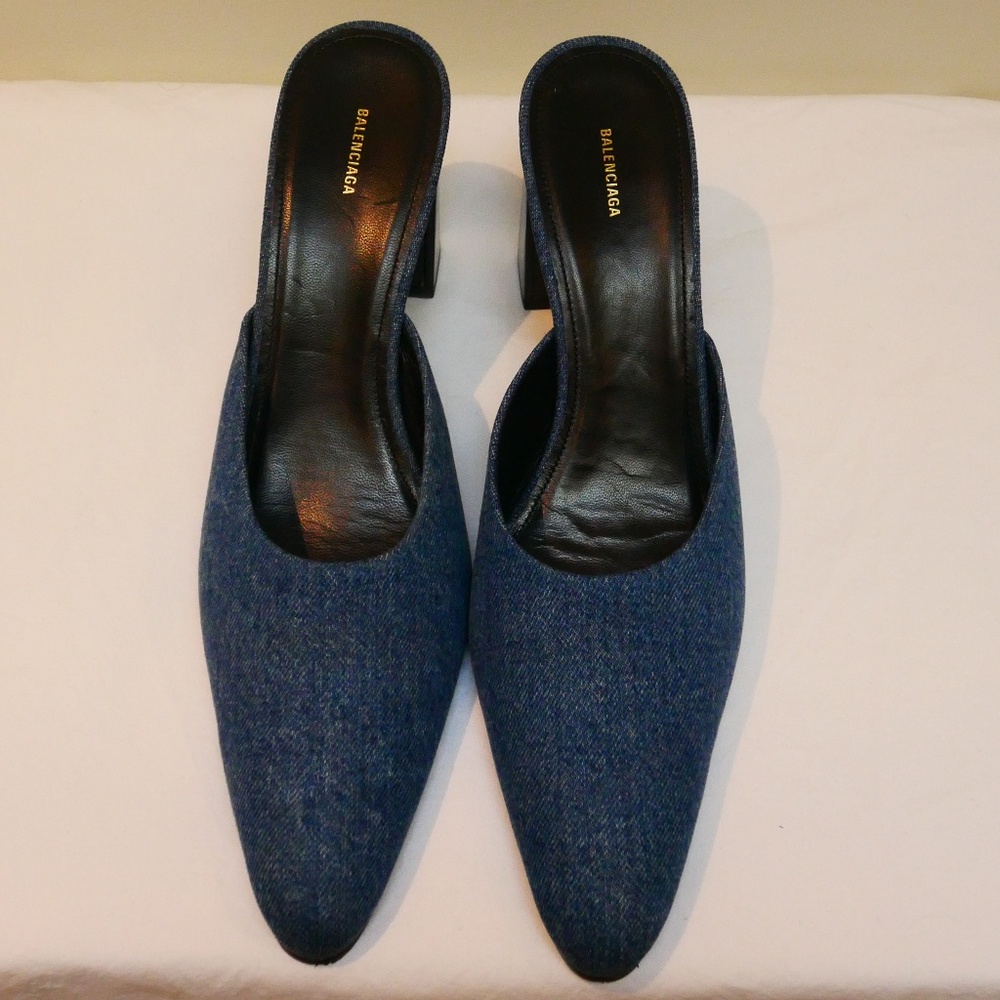 NWT Balenciaga Denim Pointed Toe Mules/Slides